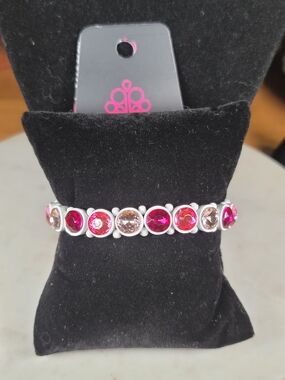 paparazzi Fuchsia, Pink, and Champagne Crystal Stretch Bracelet in White